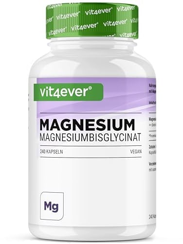 Bisglicinato de magnesio - 240 cápsulas - Premium: magnesio quelado - 155 mg de magnesio elemental por cápsula - Vegano - Fórmula de alta dosis