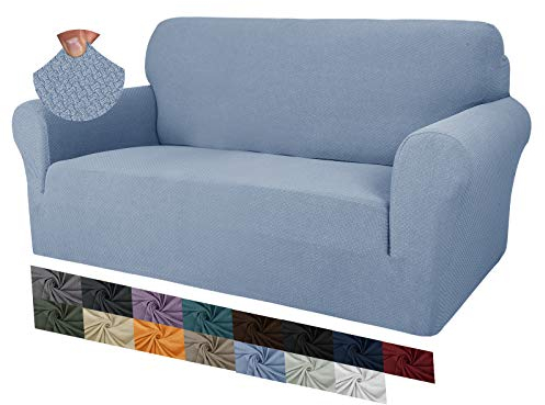 MAXIJIN Creative Jacquard Couchbezüge für 2-Sitzer, Super Stretch rutschfeste Liebessitz Sofabezug für Hunde Haustierfreundliche elastische Protector Loveseat Schonbezüge (2 Sitzer, Hellblau)