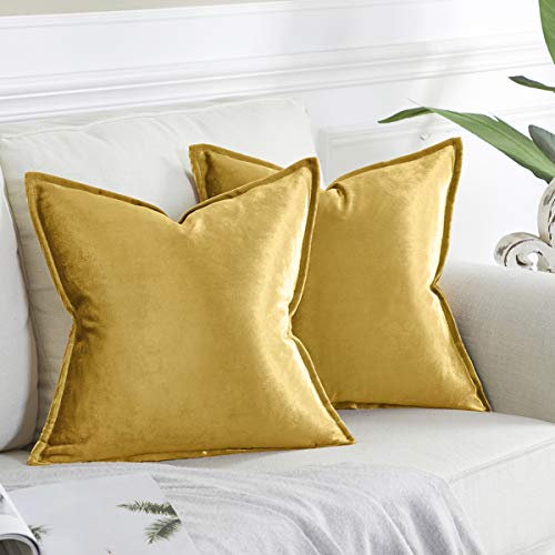 OMMATO Kissenbezug 55x55 cm Gold Kissenbezüge Samt dekorative Kissenhülle 2er Set Dekokissen für Sofa Schlafzimmer Wohnzimmer Auto
