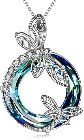 TOUPOP S925 Sterling Silber Schmetterling Kette Libelle Halskette für Frauen Kristall Schmuck Schmetterling & Libelle Geschenke für Mutter Tochter Teenager Geburtstagsgeschenk für Mädchen