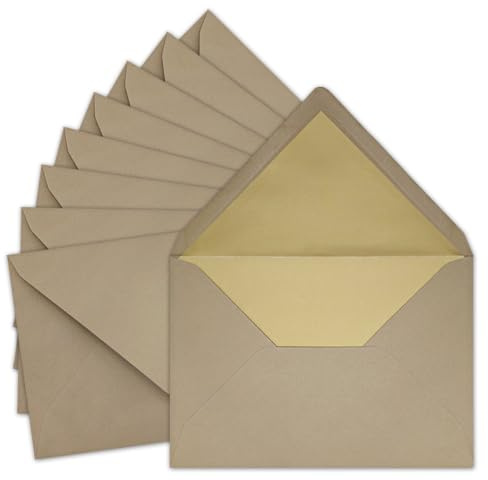 50x metallic Gold-gefütterte Brief-Umschläge DIN C5, Cappuccino (Braun) - 156 x 220 mm - Nassklebung mit spitzer Klappe - FarbenFroh by GUSTAV NEUSER
