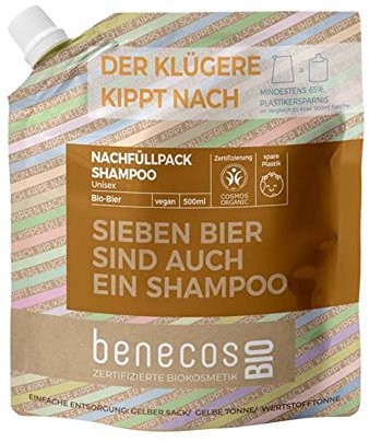 benecosBIO - Nachfüllbeutel Shampoo Unisex BIO-Bier SIEBEN BIER SIND AUCH EIN SHAMPOO - vegan - recyceltes Plastik
