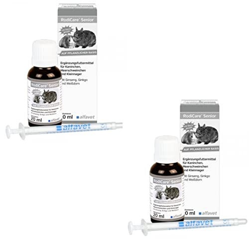 Alfavet RodiCare Senior | Doppelpack | 2 x 20 ml | Ergänzungsfuttermittel für Kaninchen, Meerschweinchen und Kleinnager | Mit Ginseng, Ginkgo und Weißdorn