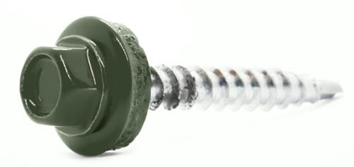 4.8mm x 35mm Chrome Green Self-Drilling Roofing Screws with EPDM Sealing Washer Painted RAL 6020 (Pack of 50) C07CD