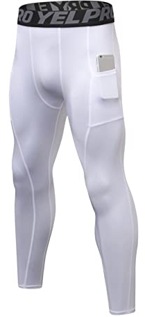 Ruowuhen Men's Running Leggings Gym Compression Pants with Pockets | Breathable Cool Dry Sports Tights, Base Layer Bottoms for Workout Athletic Training Football Exercise