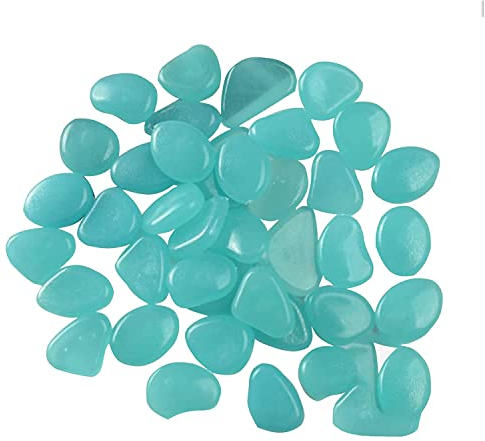 MacroHu 100 Stück Leuchtsteine Kieselsteine leuchten im Dunkeln Fluoreszierend Pebble Steine Nachtleuchtende Steine Leuchtende Steine Leuchtkiesel Aquarium Steine Gartensteine Dekosteine – Hellblau