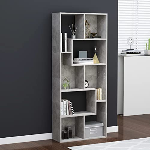 WIFESE Bücherregal 67x24x161 cm Würfelregal Holzregal Bookshelf Raumteiler Regale Lagerregal Aufbewahrungsregal Aktenregal Hochschrank Regal für Wohnzimmer Büro Holzwerkstoff Betongrau
