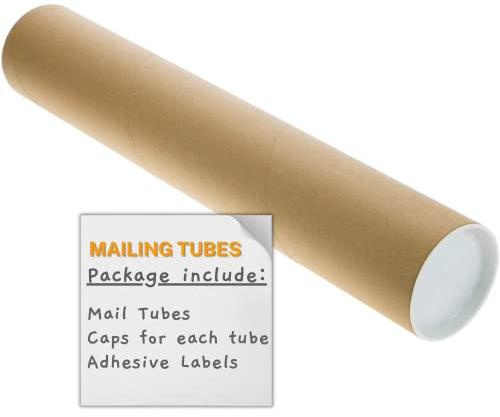 SAVUK Mailing Tubes with Plastic Caps Shipping Cardboard Blueprints Artwork Poster Extra Heavy-Duty Thickness Posters, Art Prints Multipurpose Documents Storing (1 Pack) 2x18 inch
