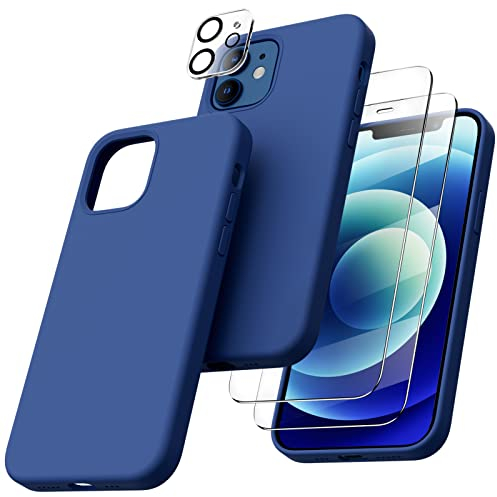 ORNARTO Coque pour iPhone 12 et Coque iPhone 12 Pro, Coque en Silicone Liquide (pour iPhone 12/iPhone 12 Pro) (6,1), Étui iPhone 12 Fine Antichoc (5 en 1) Protection Complète - Bleu Royal