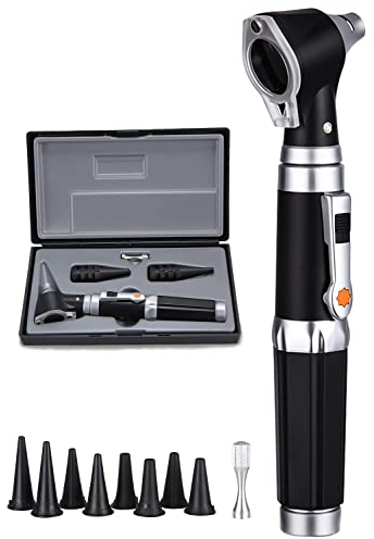 Fiabgum Otoskop, Otoskop Mit Licht, Otoskop Set, Mit Hartplastik Fall, Mit 3-Facher Vergrößerung Und 4 Speculum Tips Größe, 8 Ohrstöpseln Für Erwachsene Und Kinder Und Haustiere. Vatertagsgeschenk