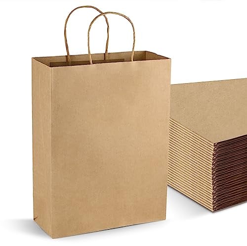 FNLLC 40Stk Braun Papiertüten mit Henkel - 21 * 11 * 27cm, Geschenktüten Wiederverwendbare umweltfreundliche Kraftpapiertüte,Diy Papiertüten Verdicken