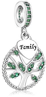 SBI Jewelry Charm con albero genealogico, compatibile con braccialetti Pandora, albero della vita, ciondolo verde con pietra portafortuna per donne e ragazze, Nessuna pietra preziosa