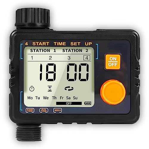 rainfactory Orologio digitale per irrigazione e computer di irrigazione, IP65, impermeabile, con sensore di pioggia, 3 impostazioni di tempo, sicurezza bambini e modalità manuale, 1 sec-300 minuti di
