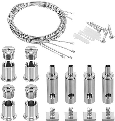 PATIKIL Ceiling Hanging Wire Cable Kit, 1m/3.3ft 4 Set Adjustable Light Suspend Cable Kit Panel Hanging Rope Clamp Square Nail for Pendant Light Fitting Aquarium Lights, Style 2