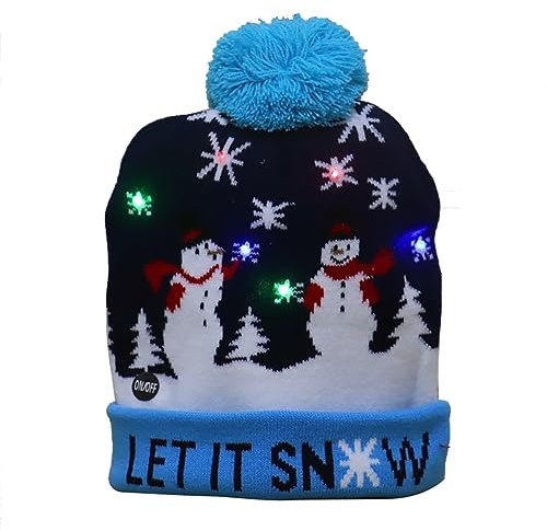 JAWSEU Leuchtende Weihnachtsmütze, LED-Weihnachtsmütze mit 6 bunten Lichtern, Weihnachten Beanie Mütze Warme Kappe Unisex Wintermütze Strickmütze Schneemütze für den Außenbereich Partygeschenk