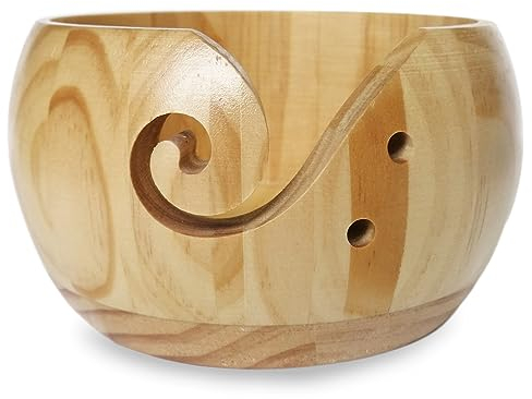 WishesMar Hilo de Madera Cuenco 15 cm de Diámetro - Cuenco de la Bola de Hilo con Agujero Grabado en Espiral - Cuenco de Almacenamiento de Lana para Tejer #C