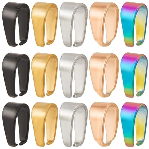 SUNNYCLUE 1 Box 50Pcs Stainless Steel Pinch Bails Rose Gold Silver Snap on Bails Pendant Bail Connectors 7x4x3mm Ice Pick Pinch Bail Open Clasp Bail Necklace Pinch Clasps for jewellery Making Supplies