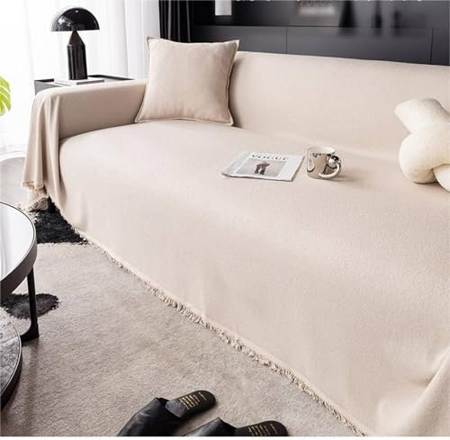Gualiy Couchbezug 180x180cm, Einfarbig mit Fransen Sofa Überzug 1 Sitzer Sofa Überzug Antirutsch Helles Khaki Sofabezug für Wohnlandschaft