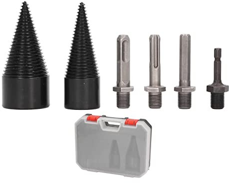 QANYEGN Wood Splitter Drill Bit Set, 32mm 42mm Detachable Heavy Duty Splitting Cone Drill Bit, Log Splitter Drill Bit with 4 Handles for Camping, Outdoor