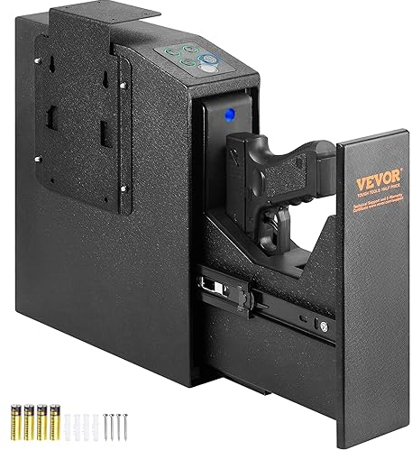 VEVOR Cassaforte per Pistole in Acciaio Cassaforte Biometrica per 1 Pistole Serratura 3 Modi di Tasti Sblocco per Impronte Digitali Combinazione 25,5x9,5x32 cm Pistole Uso Domestico Cassaforte Pistole