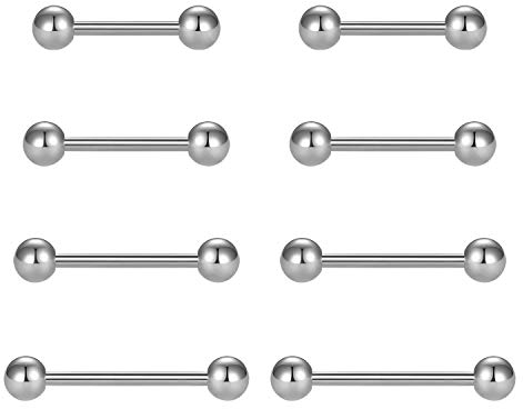 FECTAS 8stk Zungenpiercing Set 14G Chirurgenstahl Piercing Zunge Tongue 12/14/16/18mm Stab