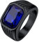Bestyle Herren-Ring Mit Stein - Retro 10 * 12mm Quadrat Schliff Edelstein Blauer Saphir Band für Männer, Gothic Siegelring, Schwarz, Größe 72