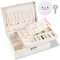 Jewellery Box, 2 Layer Jewellery Organiser with Lock, Jewellery Box for Women with Removable Tray, Earring Box for Necklace Earrings Rings Bracelets (White)