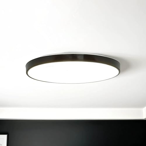 Licht-Erlebnisse LED Deckenleuchte Kunststoff Schwarz Weiß IP44 Badezimmer Ø23 cm 4000 K 890 lm neutralweiß rund flach blendarme Deckenlampe Bad JONAS