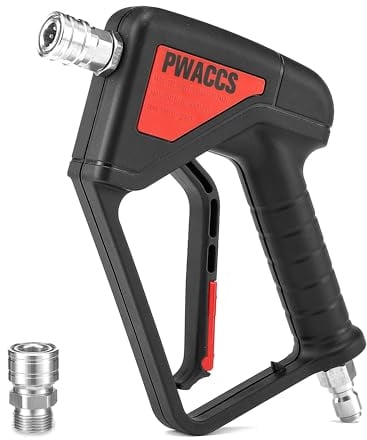 PWACCS Short Pressure Washer Gun, High Pressure Washer Gun with Swivel 3/8 Stainless Steel Male Plug, 1/4 Quick Connect Power Washer Handle Gun for Car Wash with M22 14mm Connector, 5000 PSI