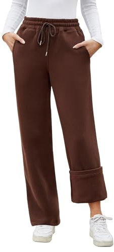 Niwicee Womens Fleece Lined Joggers Winter Thermal Warm Tracksuit Jogging Bottoms Straight Leg Sweatpants Lounge Pants Sports Trousers with Pockets(Brown,M)