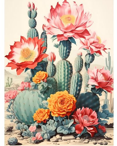Gemartmall Kaktus Diamond Painting Erwachsene-Wüste Diamant Painting Bilder,Kaktusblüte 5d Diamond Painting Set Erwachsene Arts Craft für Home Wand Decor 30x40cm