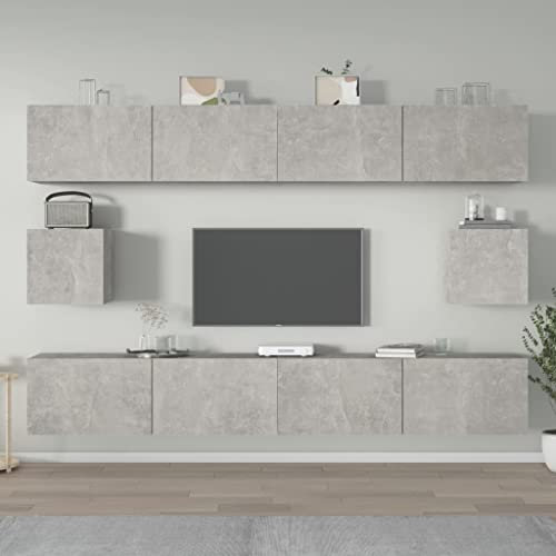 Sufrk Ensemble de meubles pour TV 6 pièces Gris béton en bois multicouche, porte TV pour salon, meuble TV avec étagère, montage facile