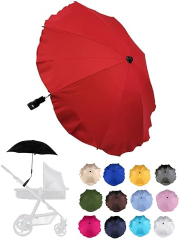 BambiniWelt by Rafael K. Sonnenschutz universal [Sonnenschirm für Kinderwagen] Buggy UV Schutz 50+ mit Universalhalterung biegsamer Schirm für Rund- und Ovalrohre verstellbar (rot)