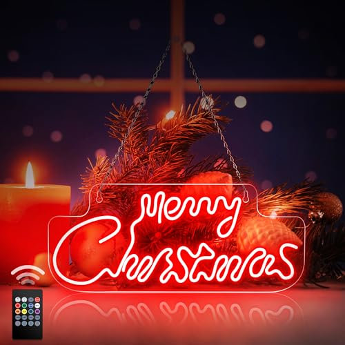 Elstey Merry Christmas Neon Sign - RGB LED Lights With Remote Control, Acrylic Wall Decor for Bedroom, Kids' Room Decoration, Gifts