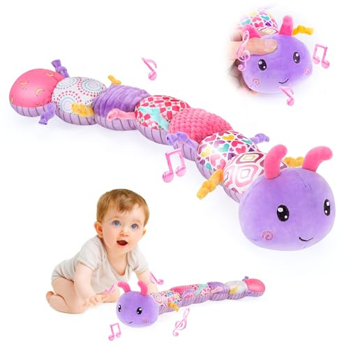 CestMall Baby Musical Raupe Kuscheltier Spielzeug Weiches Plüschtier mit multisensorischen Knistern, Rasseln und Texturen für Babys Neugeborene Jungen Mädchen Kinder Weihnachten (Purple)