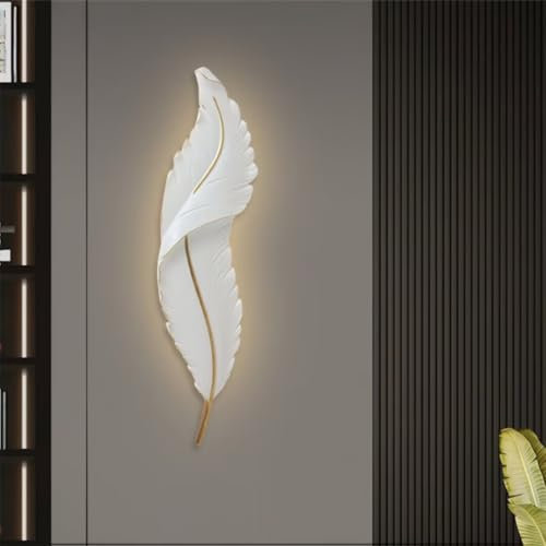 Feder-Wandleuchten Moderne LED wandleuchte innen für Wohnzimmer 3000K Warmes Licht Weiß Nachttisch Dekorative Wandbeleuchtung Wandkunst Dekorative Leuchte für Schlafzimmer Flur 65cm