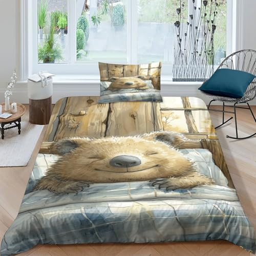 RIAVBAODG 3D Wombat Bedrucktes Bettwäsche Set Cartoon 2 Teilig 100% Mikrofaser Bettbezug Luxus Modern Für Geschenke Zimmer Deko Bettwäsche Set Für Jungen Mädchen Single（135x200cm）
