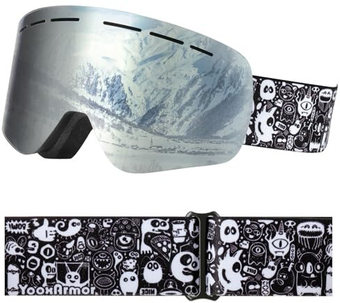 Maschera da Sci Bambino,Occhiali da Snowboard con Doppie Lenti per Bambini di età Compresa tra 6 e 14 Anni,OTG Anti 100% UV 400 Anti Nebbia per Ragazzi e Ragazze per Sci,Snowboard Sport Invernali
