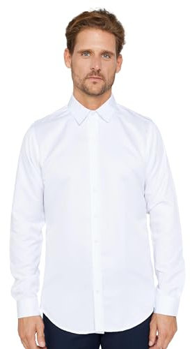 Men's Slim Fit Lightweight Long Sleeve Dress White Shirt - Ideal for Smart Casual & Formal Wear Size M