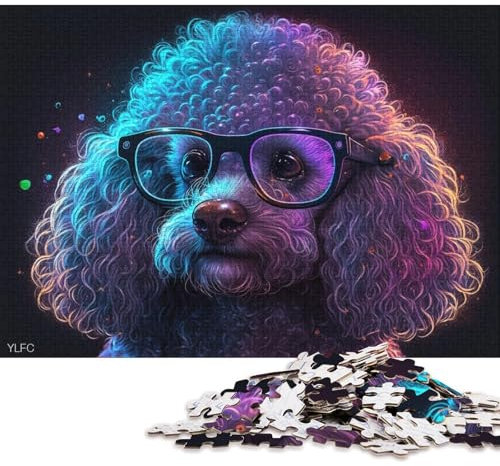 Puzzle Pudel mit Brille, 1000 Teile, Puzzle für Erwachsene, Holzpuzzle für Erwachsene und Kinder ab 12 Jahren, Lernspiele für zu Hause, DIY-Spielzeug (Größe 75 * 50 cm)