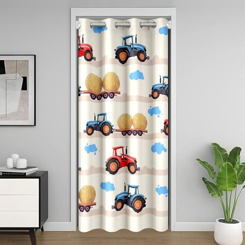 Loussiesd Traktor Türvorhang 86x203cm Maschinenfahrzeug Vorhang Cartoon Auto Transportfahrzeug Vorhang Bauernhof Transportfahrzeug Vorhang Kinder Jungen Mädchen Isolierter Wärmevorhang