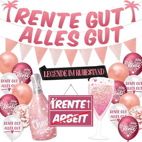 Rente Deko, Ruhestand Deko,Rente Gut Alles Gut Banner,Renteneintritt Geschenk Frau,Rentner Geschenk,Ruhestand Geschenk Frauen,Luftballons Ruhestandfür Frauen Renteneintritt Pensionierung Party