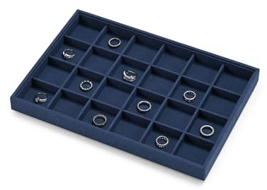 Oirlv Dark Blue Jewellery Display Tray 24 Grids Velvet Jewellery Storage Tray for Earring Ring Necklace Bracelet Storage and Display