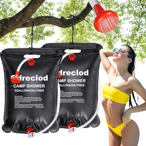 Qdreclod 2 Piezas Ducha Solar de Camping, 20L Bolsa de Ducha Portatil con Cabezal de Ducha, Manguera, la Temperatura del Agua Caliente 45°C, Bolsa de Ducha Solar para Camping Senderismo Exteriores