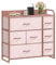 DWVO Commode en Tissu avec 7 tiroirs, Commode pour Chambre à Coucher, Salon avec poignées, Dessus en Bois et Cadre en Acier Robuste, Rose