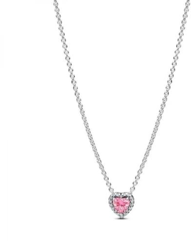PANDORA Timeless rosafarbenes Erhabenes Herz Halskette aus Sterling Silber mit Zirkonia, Größe: 45cm, 398425C02-45