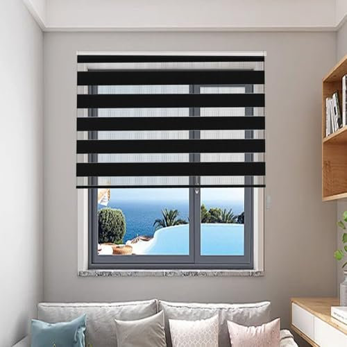 Store enrouleur double occultant Easyfix pour fenêtre et porte - 30 x 120 cm - Protection solaire et visuelle - Fixation au plafond ou au mur - Bleu