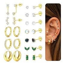 FIOROYAL 12 Paar Ohrring Gold Set für Damen, Chirurgenstahl Medizinische Ohrringe Hypoallergene Ohrstecker Goldene Creolen Ohrringe, Ohringe Edelstahl Damen Helix Knorpel Mehrfache Piercing Ohr Gold