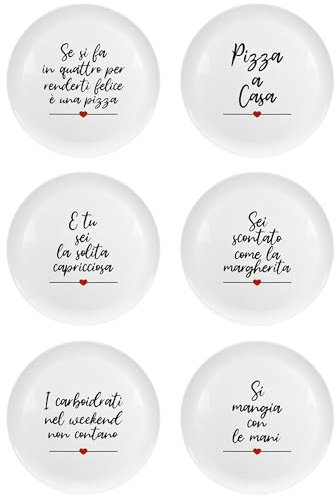 IlGruppone Set di 6 Pezzi Piatti per Pizza Grandi in Melamina Ø 33 Cm Piatto Cucina Pizze Piatti Piani XXL Decorati con Scritte Moderni Certificati Contatto Alimentare