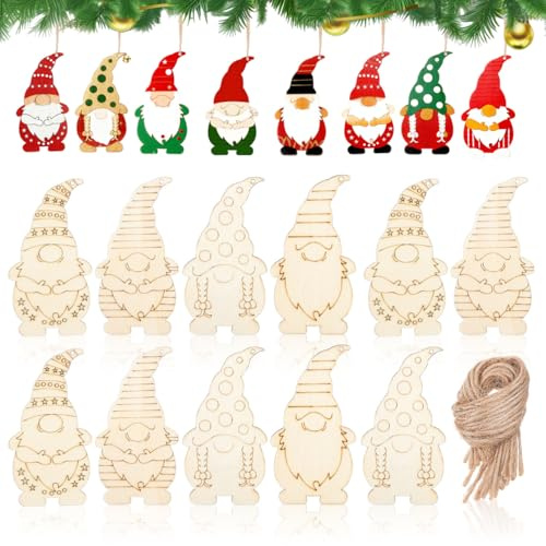 GLEAVI 40pcs Unfinished Christmas Wood Cutouts Blank Xmas Wooden Gnome Slices Xmas Hanging Diy Decors